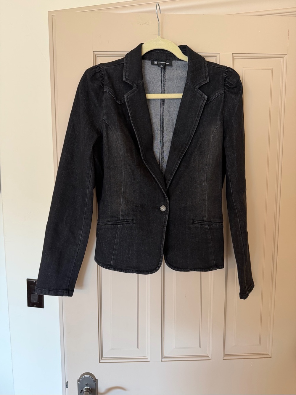 INC International Concepts Structured Black Denim Blazer Jacket